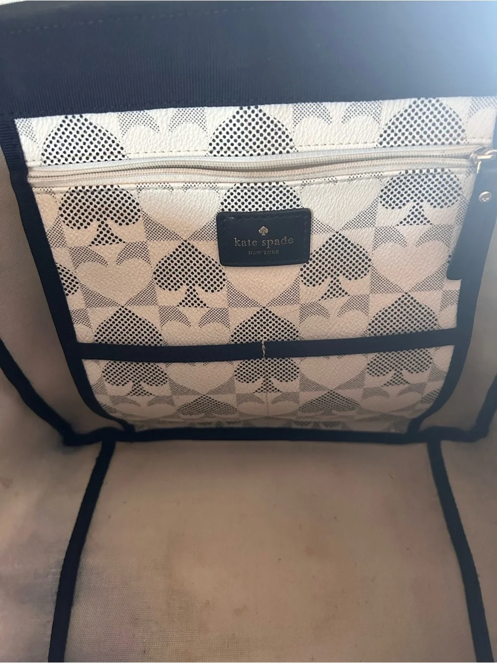 Kate Spade Cream and Black spade-Print Canvas Tote
